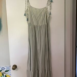 En Creme Blue and Cream Striped Maxi Dress